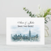 Dromerige Teal NYC Silhouette Save the Date H Kaart (Staand voorkant)