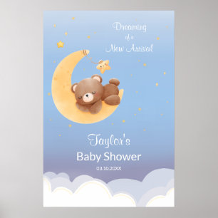 Dromerige teddybeer Maan Zachte Blauwe Baby Shower Poster