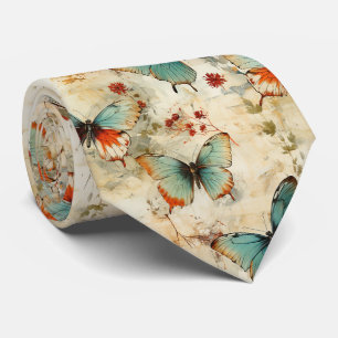 Dromerige Turquoise Vlinder Cottage Tuin Bloemen Stropdas