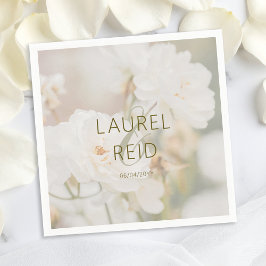 Dromerige Vervaagde Witte Roos Foto Huwelijk Paar Servet