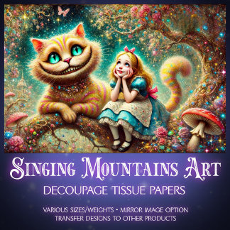 Dromerige Vintage Cheshire Kat en Alice Decoupage Tissuepapier