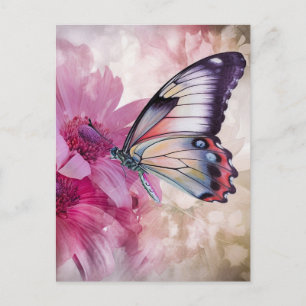 Dromerige vlinder met roze bloemen briefkaart