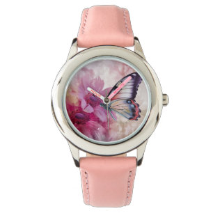 Dromerige vlinder met roze bloemen horloge
