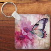 Dromerige vlinder met roze bloemen sleutelhanger (Voorkant)