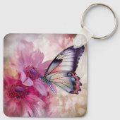 Dromerige vlinder met roze bloemen sleutelhanger (Achterkant)