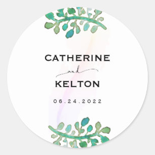 Dromerige Waterverf Elegant Greenery Wedding Ronde Sticker