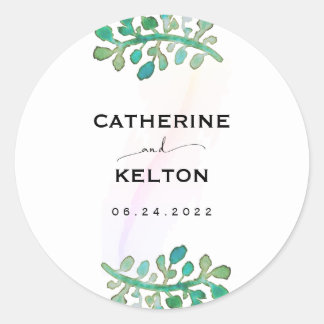 Dromerige Waterverf Elegante Groene Huwelijk Ronde Sticker