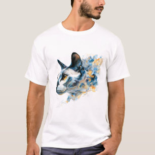 Dromerige waterverf kat profiel blauw goud abstrac t-shirt