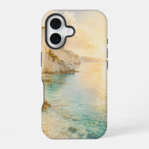 Dromerige waterverf kustkliffen bij zonsopgang   iPhone 16 hoesje