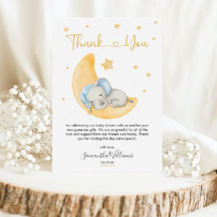 Dromerige Waterverf Olifant Maan Baby Shower Bedankkaart