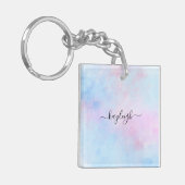 Dromerige waterverf roze blauw turquoise sleutelhanger (Voorkant Links)