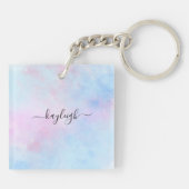 Dromerige waterverf roze blauw turquoise sleutelhanger (Achterkant)
