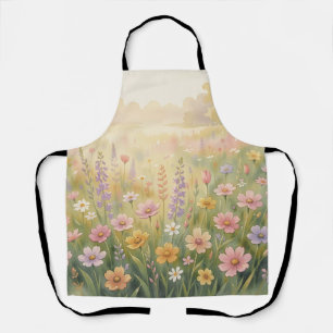 Dromerige Wilde Bloemenweide Waterverf Pastel Bloe Schort
