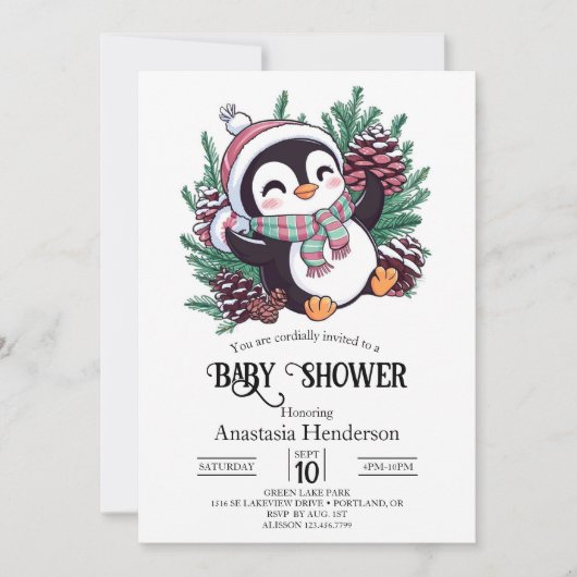 Dromerige winterpinguïn Baby shower Kaart (Voorkant)