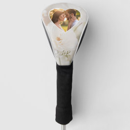 Dromerige Witte Roos Custom Hart Foto en Initialen Golfheadcover