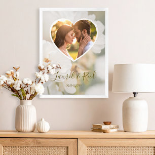 Dromerige Witte Roos Hart Foto Huwelijksfeest Poster