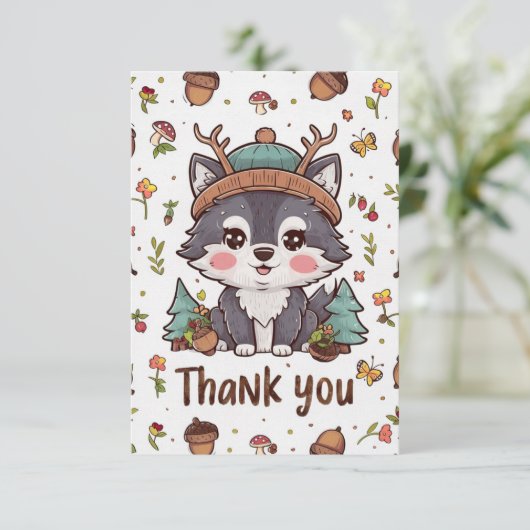 Dromerige wolf bedankkaart (Staand voorkant)