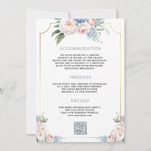 Dromerige Zachte Blauwe Roze Bloemen Alles in Één Kaart (Achterkant)