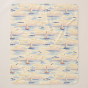 Dromerige zeilboten Oceaan Watercolor Patroon (2) Sherpa Deken