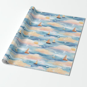 Dromerige zeilboten Oceaan Watercolor Patroon (3) Cadeaupapier