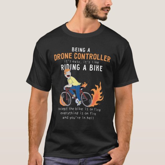 Drone controller als Riding Bike Cyclist Funny T-shirt (Voorkant)