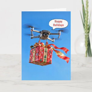 Drone die een kerstcadeau bezorgt kaart
