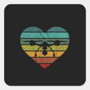 Drone in Retro Sunset Heart Vierkante Sticker