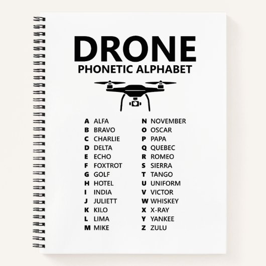 Drone Phonetic Alphabet – White Graph Notebook Notitieboek (Voorkant)