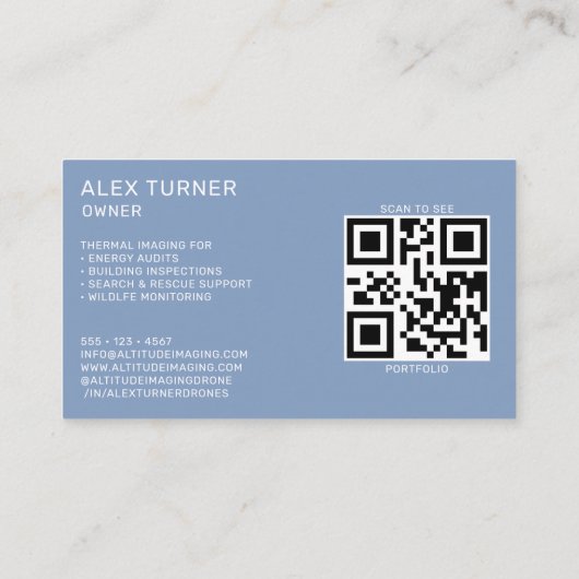 Drone UAV Pilot Photography QR Code Modern Blue Visitekaartje (Achterkant)