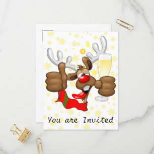 Dronken Grappige Kerstman Rendier Karakter Uitnodiging Briefkaart