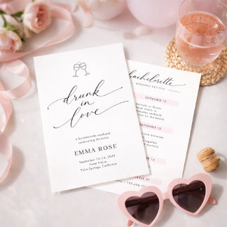 Dronken in Love Whimsy Script Bachelorette Weekend Kaart