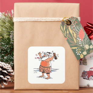 Dronken Kerstman grote vierkante stickers