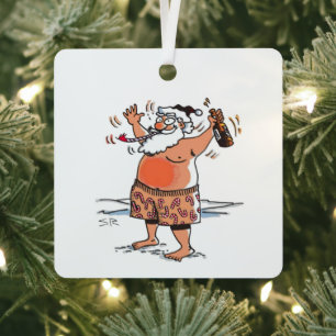 Dronken Kerstman vierkante metalen ornament