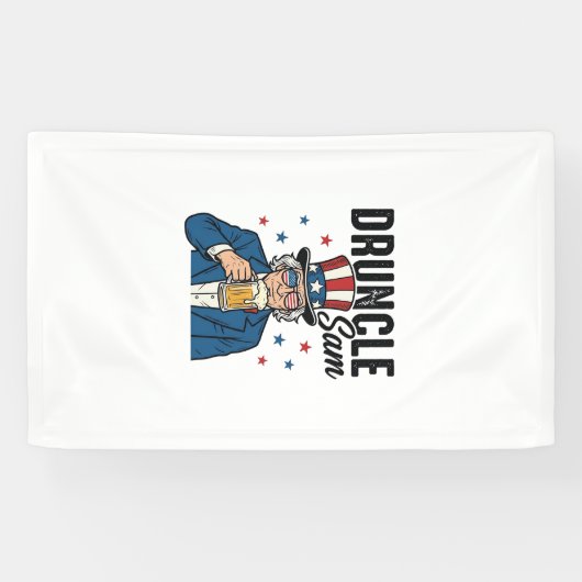 Dronken oom Sam Grappig Patriottisch Bier Vector D Spandoek (Horizontaal)