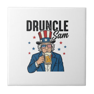 Dronken oom Sam Grappig Patriottisch Bier Vector D Tegeltje