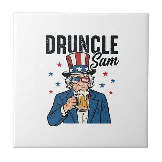 Dronken oom Sam Grappig Patriottisch Bier Vector D Tegeltje (Voorkant)
