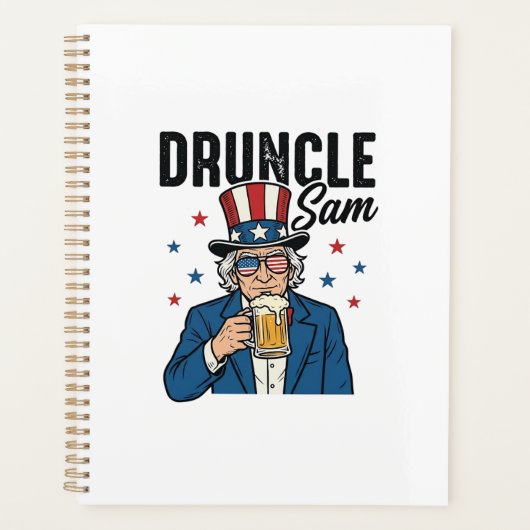 Dronken oom Sam Grappig Patriottisch Bier Vectoron Planner (Voorkant)