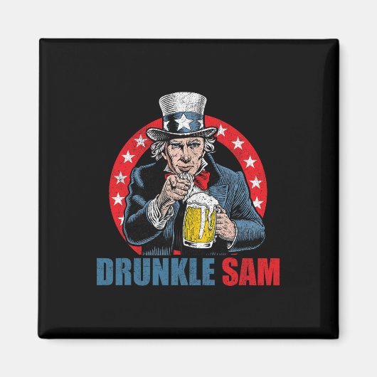 Dronken Oom Sam Grappige 4e Juli Oom Sam Usa Bier Magneet (Voorkant)