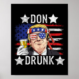 Dronken Patriottische Vintage 4 juli Vlag Grappig  Poster