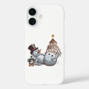 Dronken sneeuwman met een fles whisky. iPhone 16 hoesje