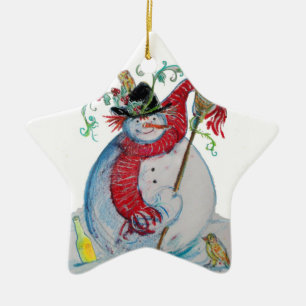 Dronken sneeuwman Winterfeest Partij Ster Keramisch Ornament