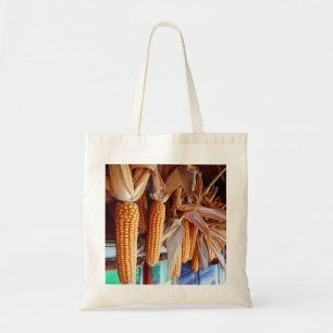 Droog heel oor mais en kippen op de achterkant tote bag