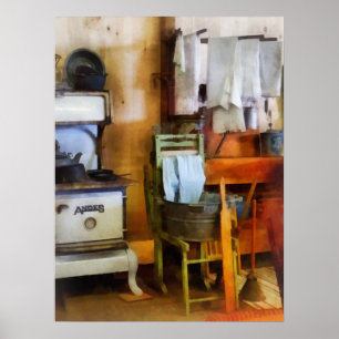 Droog wasgoed in keuken poster