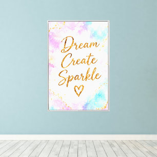 Droom Creëer Glans Pastel Waterverf Goud Roze Canvas Afdruk