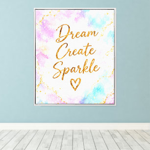 Droom Creëer Glans Pastel Waterverf Goud Roze Canvas Afdruk