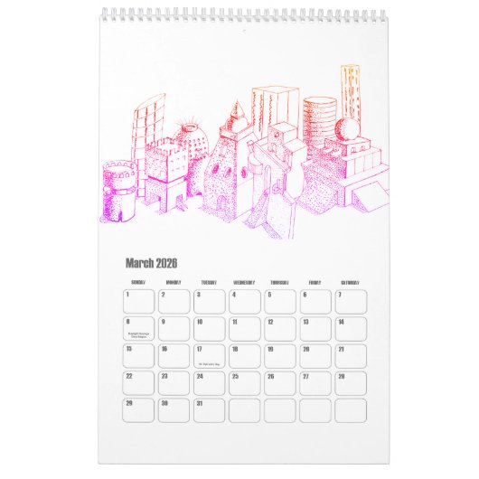 Droom en reis rond steden kalender (Mar 2026)