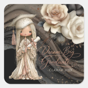 Droom groot afstudeersticker – Whimsical Girl Vierkante Sticker