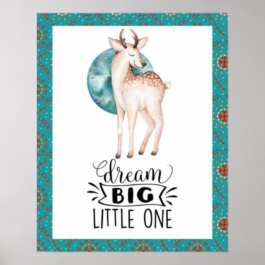 Droom groot herten boho blauwe rand poster voor de (Voorkant)