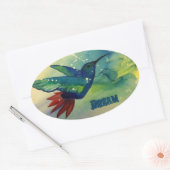 Droom groot! Kolibrie Waterverf schilderij Ovale Sticker (Envelop)