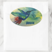 Droom groot! Kolibrie Waterverf schilderij Ovale Sticker (Tas)
